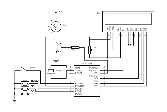 Принципиальная схема велоспидометра на микроконтроллере ATtiny2313