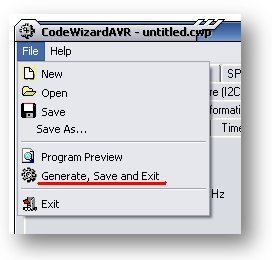 CodeWizardAVR - generate, save end exit