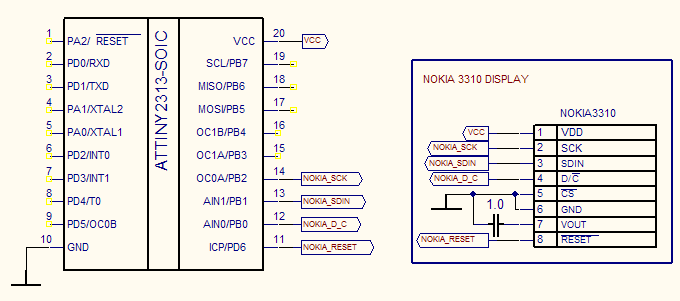 Схема подключения дисплея Nokia 3310 к микроконтроллеру